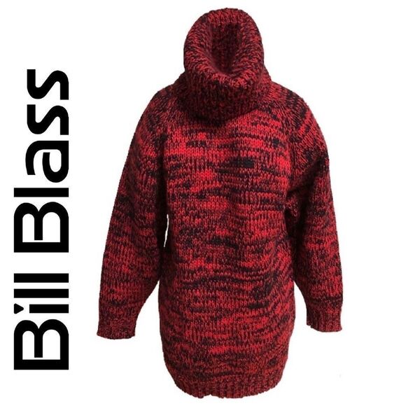 Hand-Knit Raglan Bill Blass Vintage Extra-Heavy 100% Wool Tunic Sweater - Picture 1 of 11
